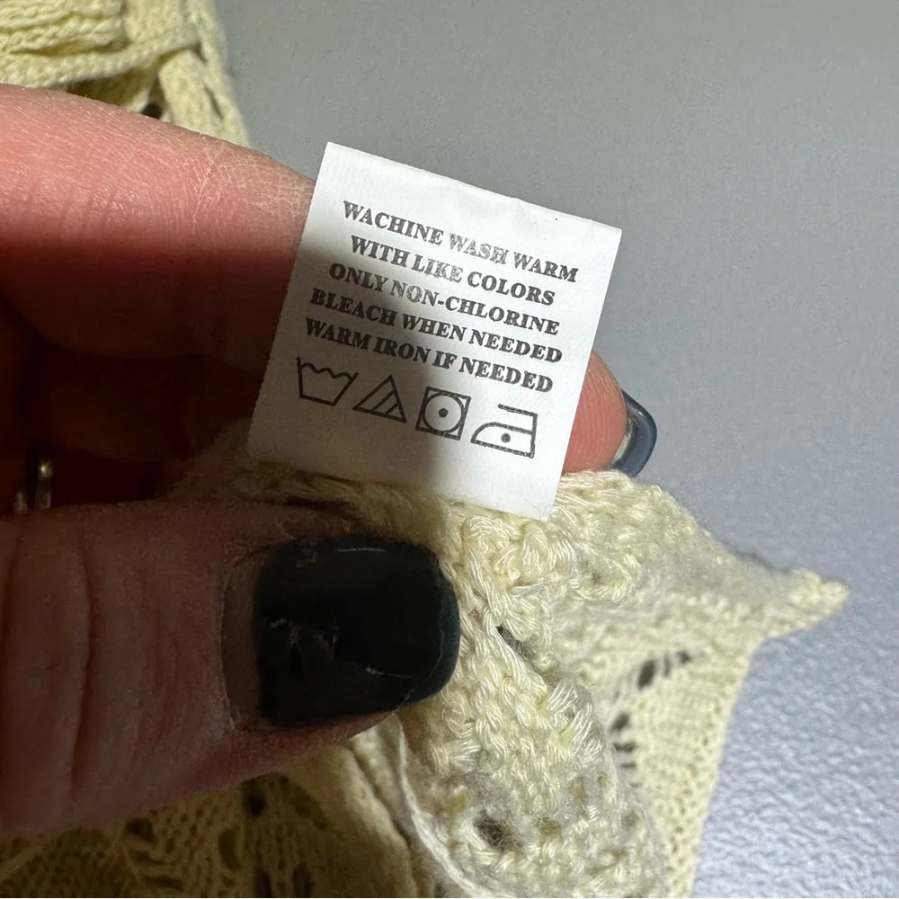 Boho Cream Open Knit Crochet Swim‎ Cover-Up Sheer Coastal Cowgirl Vacation